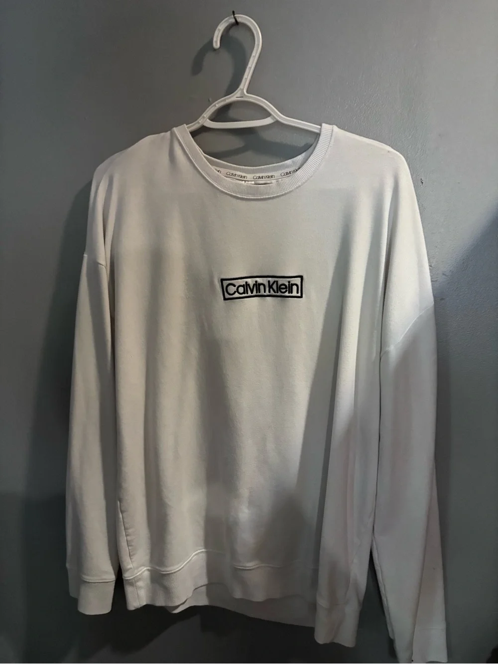 Calvin Klein White sweater Top with Black Logo Trim